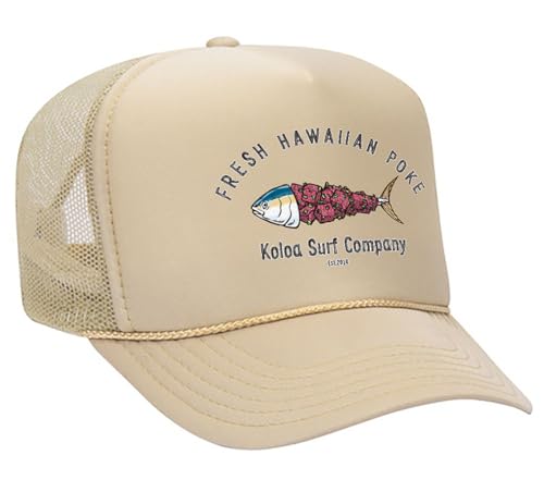 Joe's USA Koloa Surf Fresh Poke High Profile Poly-Foam Trucker Hat-Tan