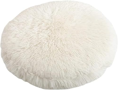 RICHRAIN Katzenkissen Rund,Plüschkissen für Katzen und Hunde, rund, warme Matte, weich und bequem, für Wohnzimmer (S 37 cm, weiß)
