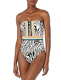Sunshine 79 Women's Bandeau Mio One Piece Swimsuit, Black//Psychedelic Zebra, 6