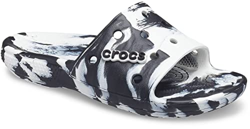 CROCS Classic Crocs Marbled Slide - White/Black - M9W11 , 206879-103-M9W11, Unisex Adult , White/Bla