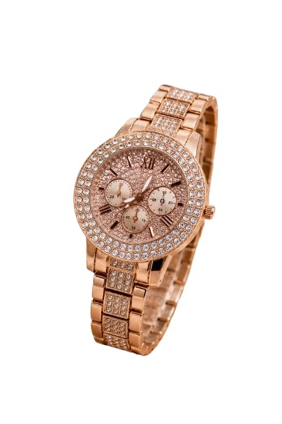 Women's Analog Rose Gold Crystal Bracelet Watch | Premium Stainless Steel Fashion Watch with Stone Studded Dial for Women & Girls-image-22