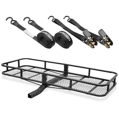 ARKSEN Hitch Cargo Carrier 60 x 23 x 5.5 Inch with 2 Ratchet Straps, 500 lbs Capacity 2" Receiver Tow Hitch Luggage Storage Basket for SUV, Pickup Tru