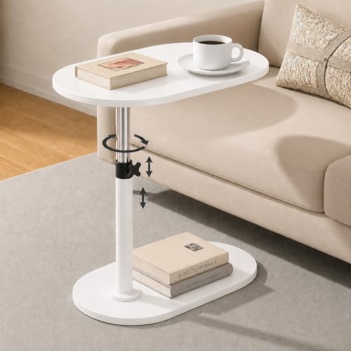 Image of Adjustable Table Stands Couch Side Table, Swivel TV Tray Table, 360 Top Moving C-Shaped End Table, Slides Under Couch Side Stand (White)
