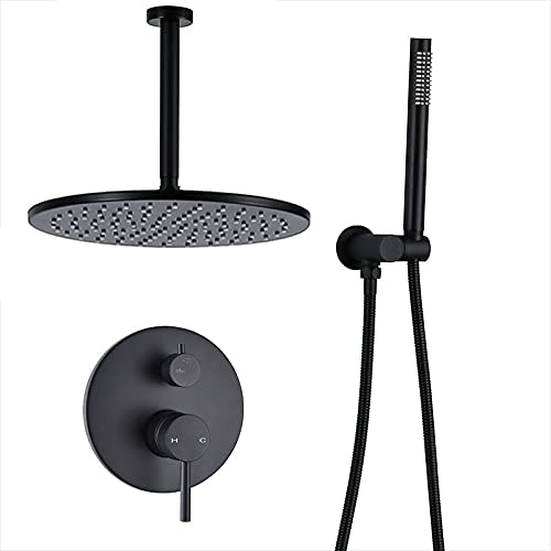 Ensemble de douche laiton noir encastrable avec ciel de pluie 16 pouces