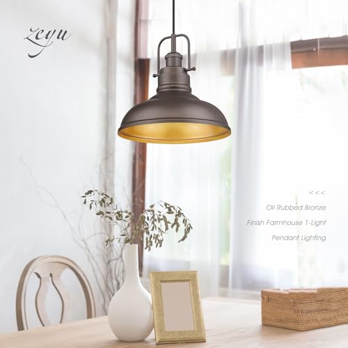 Image of zeyu Farmhouse Pendant Light, 1-Light Industrial Hanging Light Fixture 11-inch, Oil Rubbed Bronze Finish, 016-1 ORB