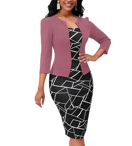 Image of Yajedo Women's Reto Bodycon Midi Dresses 3 /4 Sleeve Church Wear to Work Business Pencil Dress
