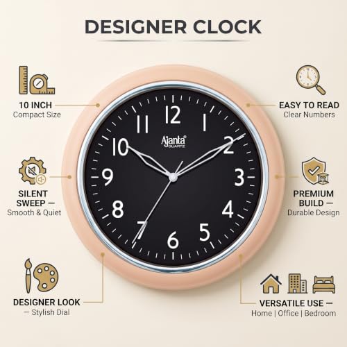 Image of Ajanta 10 Inch Designer Round Wall Clock Silent Sweep for Home Office