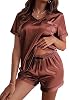 Pijama de Seda para Mujer Ekouaer Manga Corta Satén Conjunto de 2 Piezas XS-XXL 2