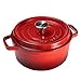 Produktbild HUAFA Gusseisen Bräter mit Deckel schmortopf Cocotte Für alle Herdarten inkl. Induktion geeignet, Ofenrot 24 cm, 3,8L,Rund, Kirschrot (Kirschrot, 24cm)