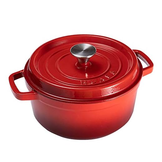 HUAFA Olla Cocotte redonda con Tapa, hierro fundido, 24 cm, 3,8 L, Todas Las Fuentes de Calor Incl. Inducción, rojo cereza (rojo cereza, 24cm)