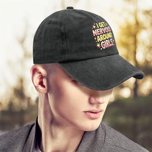 I Get Nervous Around Girls Hats for Women Classic Washed Distressed Baseball4