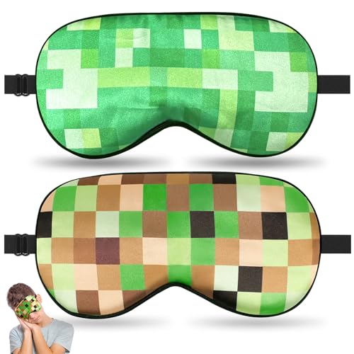 2 Pcs Sleep Mask for Kids Boys, Silk Eye Covers for Sleeping, Adjustable Strap & Light Blocking Design, Adult Children's Bedtime Blindfold for Travel and Home Use (My World)