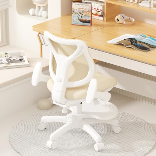 chirvana Kids Ergonomic Chair Kids Study Chair for Bedroom with Adjustable Footrest Adjustable Height Flip-Up Armrests Mesh Student Desk Chair with Adjustable backrest Model Deer (Beige)