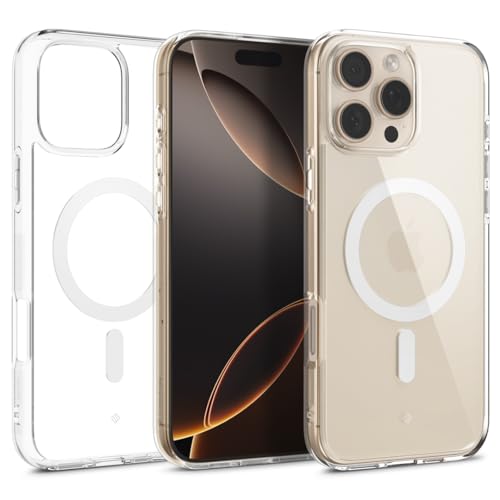 Image of CASEOLOGY by Spigen Capella Mag for iPhone 16 Pro Case [Ultra Clear] Magnetic Military Grade Drop Protection Side Grip Patterns Back Cover Case for iPhone 16 Pro (TPU and PC | Clear White)