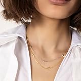 KISPER 925 Sterling Silver Station Necklace for Women CZ Cubic Zirconia Diamond by The Yard Bezel Set Chain 14K Gold Plated Layering Jewelry 15"+3"