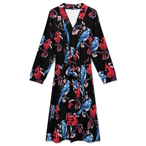 Cardinal Bird Blue Jay Soft Robe Long Sleeve Bathrobes V Neck Sleepwear Spa Robes with Belt Men Woman3