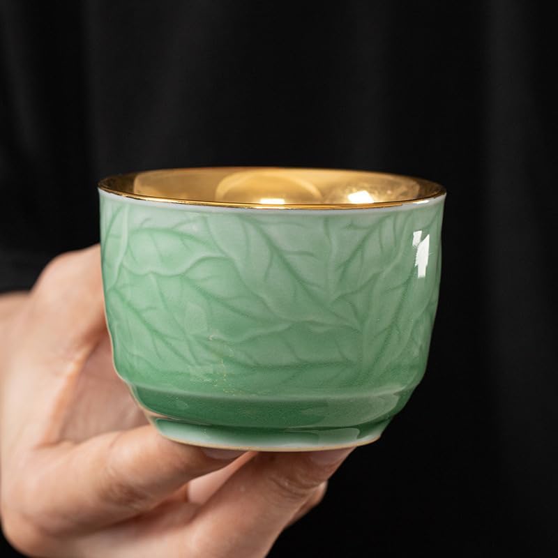 Tea Cup Celadon Set Gilded Owner's Single Golden Bowl Handcrafted Ceramic Tasting Gold Soaking Container(A)