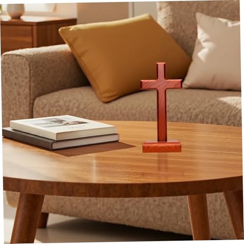 Cruz de madera religiosa de pie con base para decoración de escritorio católico 3