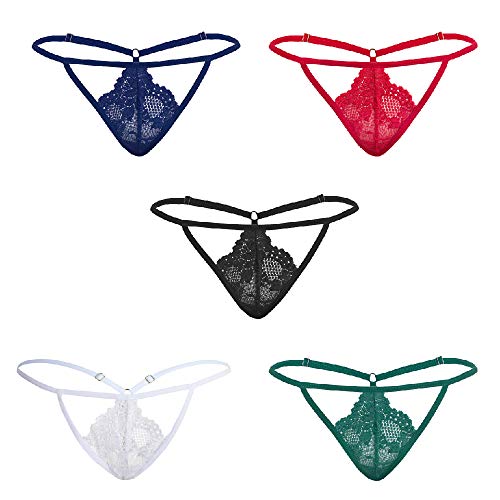 Besame Women G-String Thong Lace Panties Underwear 5 Pack (Lace Unicolor - One Size)
