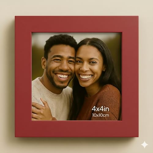 Image of Stuthi Arts Premium 4x4 Inch (10x10 cm) Table Top Photo Frame, Set of 6, Elegant Desk Decor Set, Gallery, MDF with Glass Front (Red, 4x4 inch)