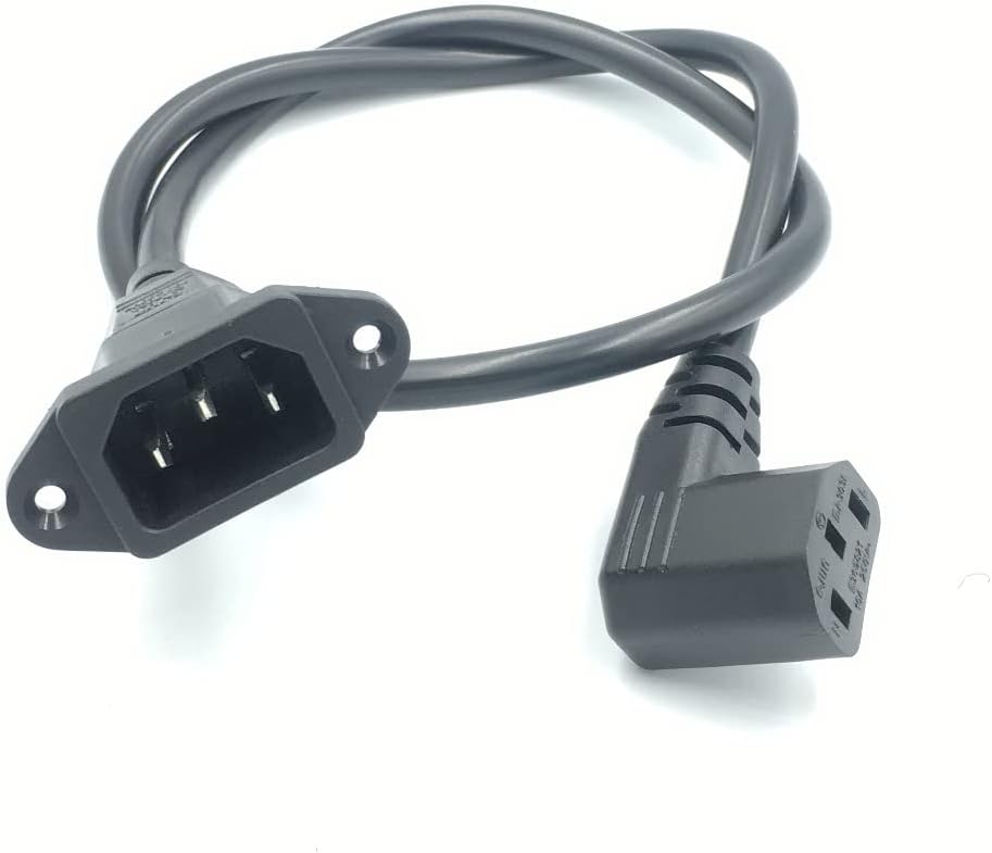 Toptekits 90-Degree Angle C13 to C14 with Mounting Holes Power Cord, IEC320 C14 with Screw Hole to Left Angle C13 Computer Power Cable, Elbow Plug C13 C14 Cable,2ft/60cm