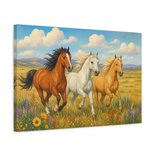 Tableau trois chevaux au galop en toile réaliste pour décoration salon de 60x40 cm