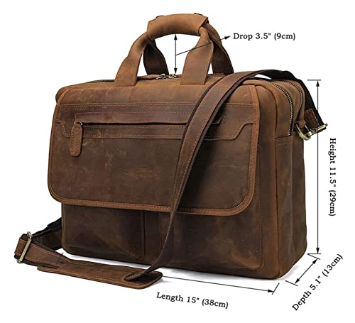 Laptop Briefcase Large Capacity, Vintage Leather 14inch Laptop Bag with Trolly Strap,Business Messenger Satchel2