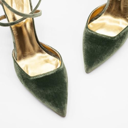 FSJ Women Bridal Chunky High Heels Pointed Toe Pumps Cross Strap D'Orsay Velvet Block Heel Sandals Wedding Evening Shoes Size 4-16 US3