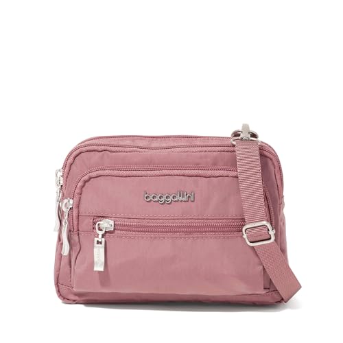 Image of Baggallini Triple Zip Small Crossbody Bag for Women - Lightweight Convertible Fanny Pack Belt Bag