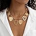 Vpanda Chunky Gold Necklace for Women Cute Big Heart Charm Necklace Paperclip Chain Vintage 14K Gold Plated Statement Necklace for Women Stackable Fashion Jewelry