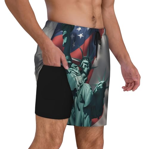 Statue of Liberty Flag Print Men Stylish Functionality Swim Trunks Breathable Beach Shorts Surfing Gym Fishing3