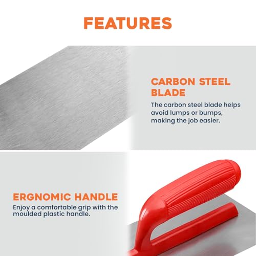 4" x 11" Plastering Trowel - Heavy Duty Carbon Steel with Durable Plastic Handle - Ideal for Plaster Skimming & Finishing Work - Image 3