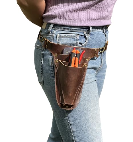 Garden Tool Belt, Handmade Premium Leather with Pouches Pockets Holster for Women & Men, Gardeners, Florists, Electrician, Carpenter, Flower Farmer, Landscaper, Construction (Small Size)