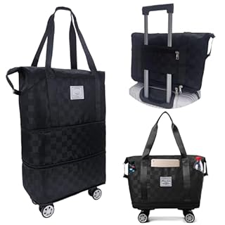 Borsa da viaggio con ruote, borsa da viaggio pieghevole di grande capacità, espandibile con ruote rimovibili, borsa Weekender da viaggio con scomparto bagnato per sport, fitness, viaggi, Nero , Borsa