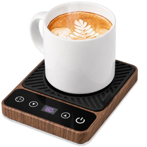 Image of Mug Warmer - Electric Coffee Mug Warmer with Timer | Coffee Cup Warmer for Desk Auto Shut Off,Smart 6-Temperature Control, Coffee Accessories for Coffee Lovers, Wood