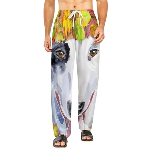 Bas de pyjama femme long Chien en Aquarelle pantalon de nuit taille S