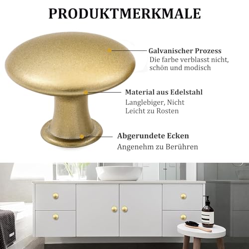 Misuyue Möbelknöpfe Gold, Schrankknöpfe Gold Matt, Schubladenknöpfe, Schrankgriffe Moderne Vintage, 10 Stück 30mm Knöpfe für Schränke, Schublade, Möbel, Küchenschränke, Kleiderschrank