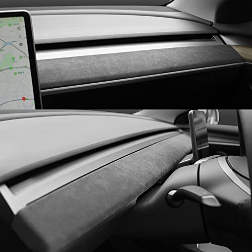 Kehuashina 2Pcs/Set Interior Instrument Panel Cover For Tesla Model 3 Model Y 2017-2022 Accessories Suede Fur Dashboard Decoration (Red) #TOP7