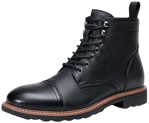 Image of Jousen Leather Boots for Men Dress Retro Classic Design Mens Boots Cap Toe Boot Black Rubber Sole