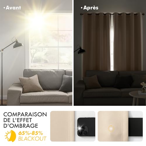 Rideaux thermique isolant beige 3m MIULEE | Lot de 2 rideaux occultants
