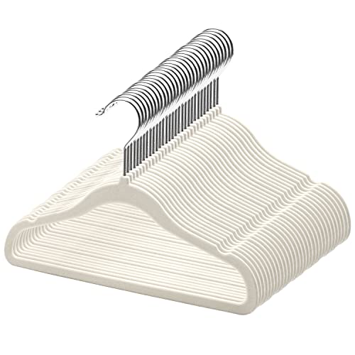 Image of GoodtoU Kids Velvet Hangers,30 Pack Baby Hangers for Closet Non Slip Velvet Clothes Hanger Coat Hangers for Toddler Children Infant Hanger (Ivory 30Pack)