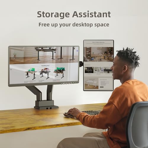 Image of Claiks Dual Monitor Mount for Max 35 inch Screens Stand up to Max 89 lbs, Ergonomic Gas Spring Heavy-Duty Adjustable Monitor Arm, with Clamp and Grommet Base, VESA Mounting Holes 75&100mm, Black