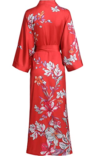 Aensso Long Soft Lightweight Silk Y Kimonos Robes For Women, Luxury Japanese Floral Womens Kimono Robe (Charming Red) #TOP1