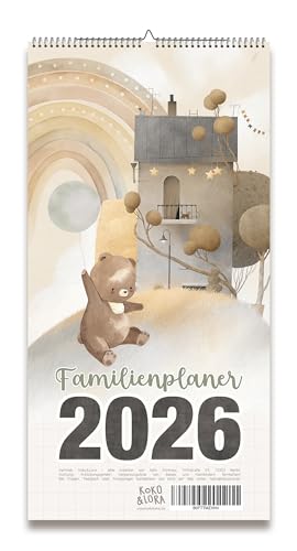 Planificador familiar 2026, calendario de pared, calendario familiar con 5 columnas y motivos de animales boho dulces, calendario familiar, planificador de pared, 26 XL