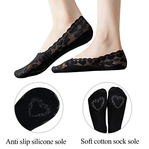 Bivolu Womens Lace No Show Thin Socks Cute Heart Breathable Mesh Socks Non Slip Low Cut Invisible Socks For Women Girls 6 Pack Size 5-9 #TOP2