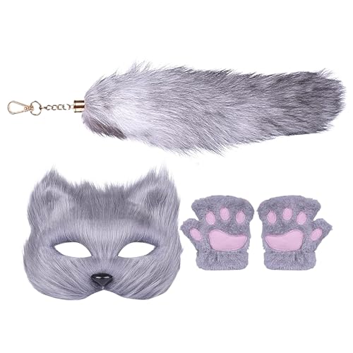 Disfraces Animales – Disfraz Juego de rol,Accesorios de disfraz lindos guantes de patas máscara de cola para fiestas Halloween Cosplay Carnaval