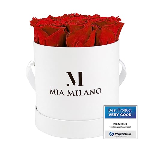 Infinity Roses para el Día de San Valentín para Ella (3 años de conservación) Caja de Rosas de Regalo con auténticas rosas preservadas I Hecho a mano en Alemania (9 Roses, Rojo)