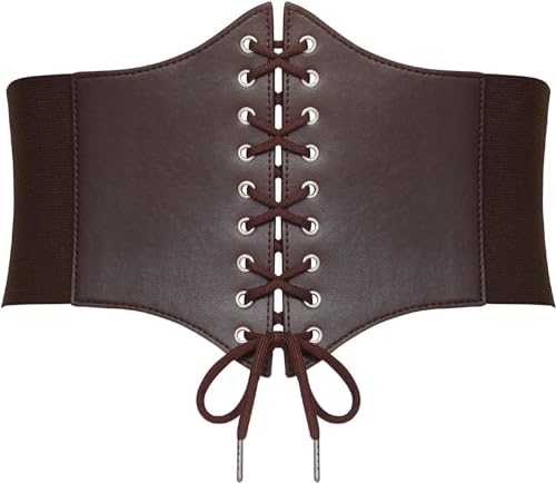 SANSTHS Wide Corset Belt for Women Lace-up Renaissance Corset Hight Waist Elastic Belt for Halloween Costume Parties