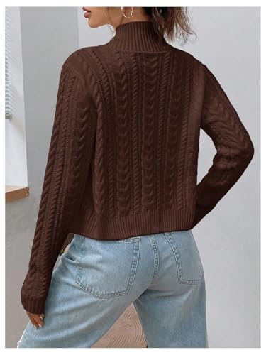 Image of MakeMeChic Women's Cropped Cable Knit Sweater Zip Cardigan Fall Clothes
