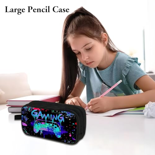 Image of WOBAGMEN Double Layer Pencil Case with Handle Large Pencil Bag Cute Print Pencil Pouch for Boys Girls (Gaming)